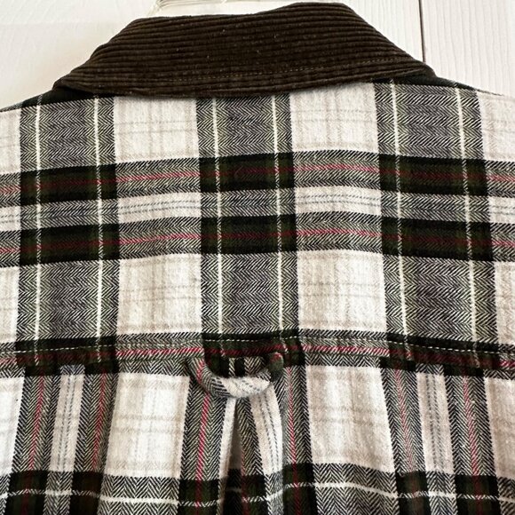 Arizona Plaid Flannel Shacket w/Corduroy Collar Zip Front White/Green/Red/Black - Picture 5 of 10